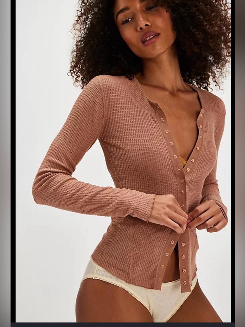 Intimately by free people - Waffle-Knit Button Front Sweater - Dusty Rose M